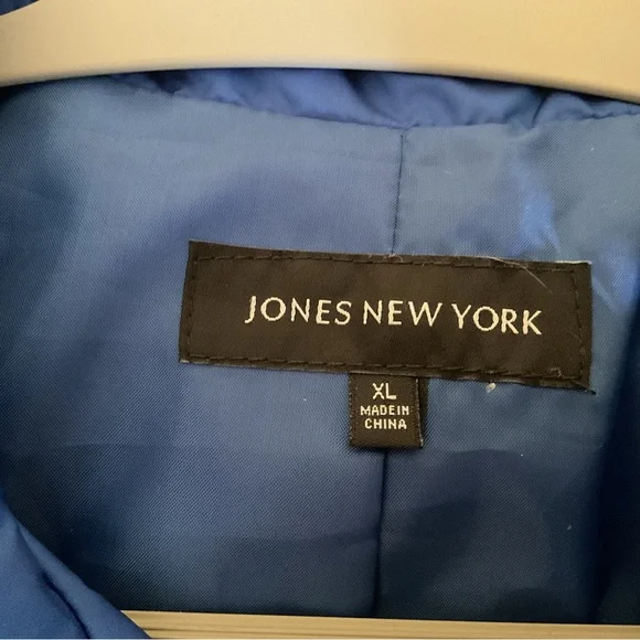 Jones New York Royal Blue Yellow Trim Drawstring Waist Full Zip Windbreaker XL - Picture 3 of 4